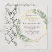 Boho Eucalyptus Greenery Gold  Baby Showers Kaart (Voorkant / Achterkant)