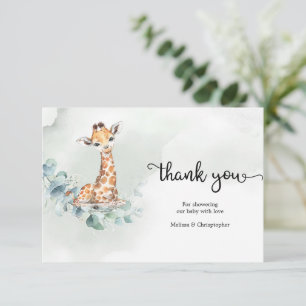 Boho eucalyptus greenery met grote baby giraffe informatiekaartje