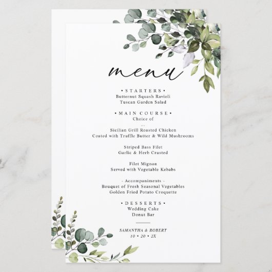 Boho Eucalyptus Greenery Simple Wedding Menu (Voorkant / Achterkant)