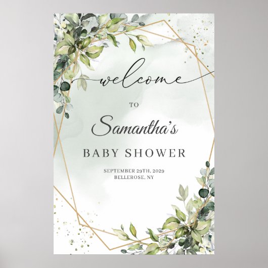 Boho eucalyptus groen goud Baby shower welkom Poster (Voorkant)