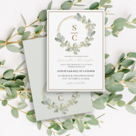 Boho eucalyptus groen & gouden krans bruiloft kaart