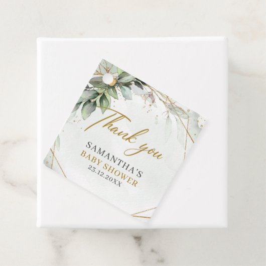 Boho Eucalyptus groen takken goud baby shower Bedankjes Labels (In situ)
