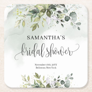 Boho Eucalyptus groen takken goud Bridal Vierkante Kartonnen Onderzetter