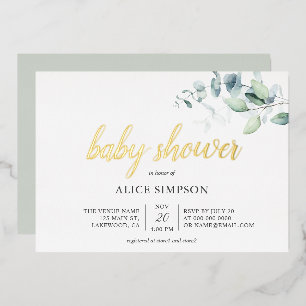 Boho Eucalyptus Leaves Baby shower Folie Uitnodiging