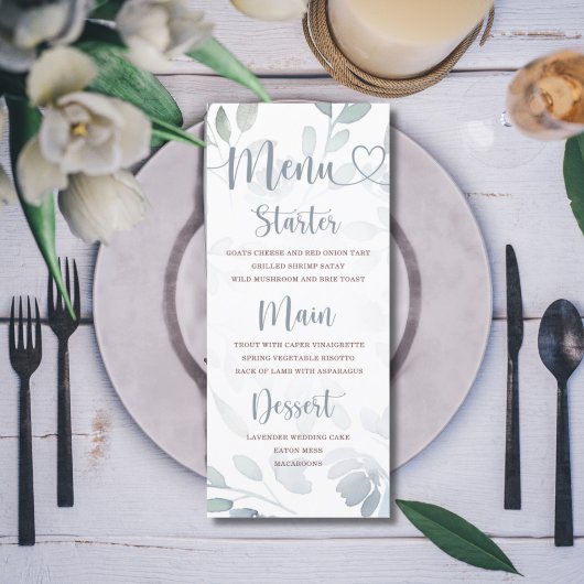 Boho Eucalyptus Loof Blauw Bruiloft Menu