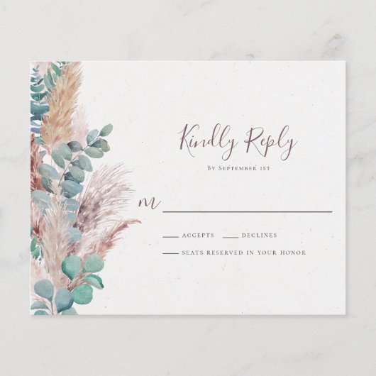 Boho Eucalyptus Natural Pampas Grass Wedding RSVP (Voorkant)