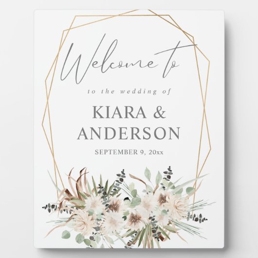 Boho Eucalyptus, Palm Beige Floral Accueil Plaque (Devant)