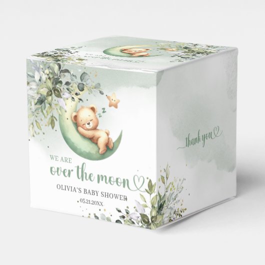 Boho eucalyptus teddybeer over het maangroen bedankdoosjes (Voorkant Zijde)
