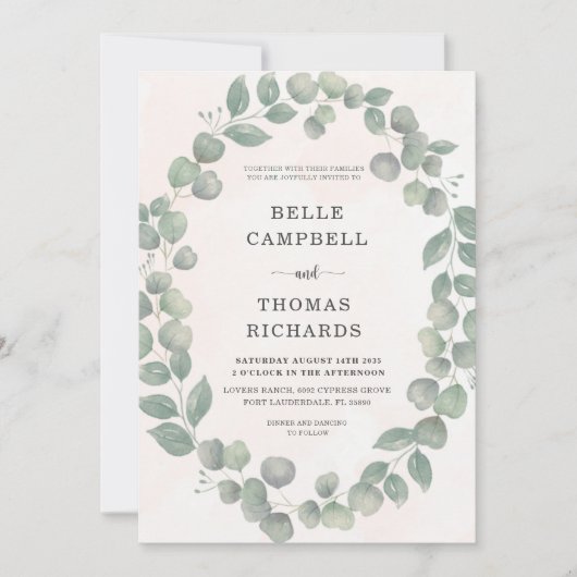 Boho Eucalyputus Sage & Orange Faire-part de maria (Devant)