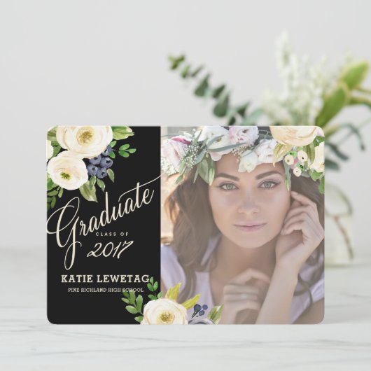 BOHO FAIRE-PART DE DIPLÔME FLORAL, INVITATION DE P (Debout devant)