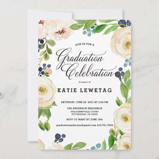 BOHO FAIRE-PART DE DIPLÔME FLORAL, INVITATION DE P (Dos)