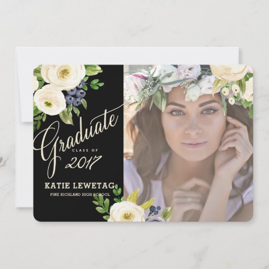 BOHO FAIRE-PART DE DIPLÔME FLORAL, INVITATION DE P (Devant)