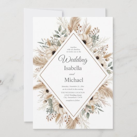 Boho Faire-part de mariage aquarelle avec diamant (Devant)