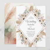 Boho Faire-part de mariage aquarelle avec diamant (Devant / Derrière)