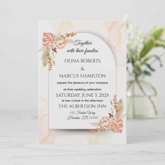 Boho Faire-part de mariage - Élégant Rustique Flor (Debout devant)