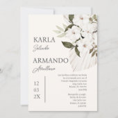Boho faire-part de mariage floral blanc en espagno (Devant)