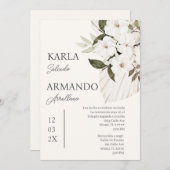 Boho faire-part de mariage floral blanc en espagno (Devant / Derrière)