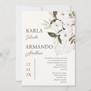 Boho faire-part de mariage floral blanc en espagno