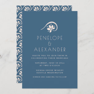 Boho Faire-part de mariage Floral bleu scandinave