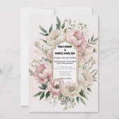 Boho Faire-part de mariage - Peonies avec verdure (Devant)