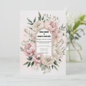 Boho Faire-part de mariage - Peonies avec verdure (Debout devant)