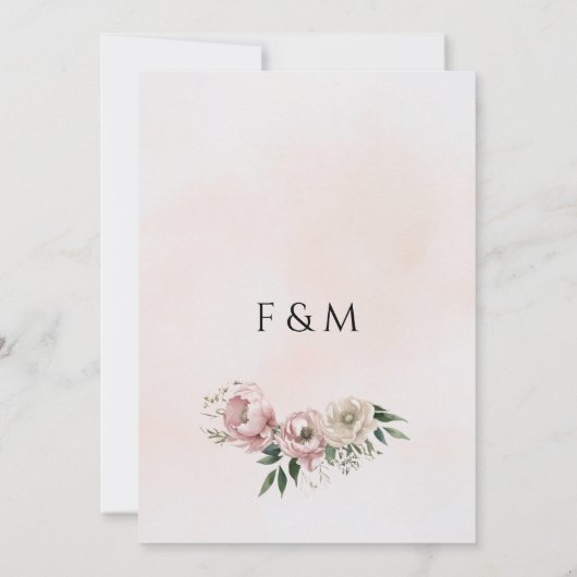 Boho Faire-part de mariage - Peonies avec verdure (Dos)