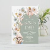 BOHO Fairy 1st Birthday Invitation Wildflower Sage (Debout devant)