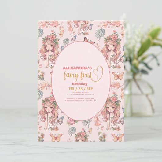 Boho Fairy Eerste Meisje's 1e Verjaardag Kaart (Staand voorkant)