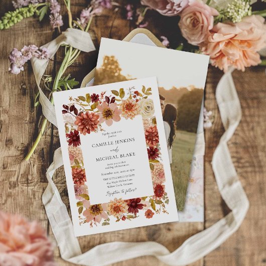 Boho Fall Botanical Mariage Photo Invitation