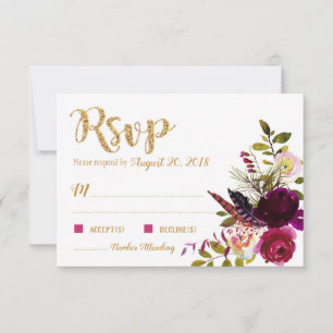 Boho Fall Floral Bouquet Gold RSVP Card