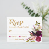 Boho Fall Floral Bouquet Gold RSVP Card (Debout devant)