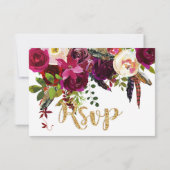 Boho Fall Floral Bouquet Gold RSVP Card (Dos)
