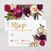 Boho Fall Floral Bouquet Gold RSVP Card (Devant / Derrière)