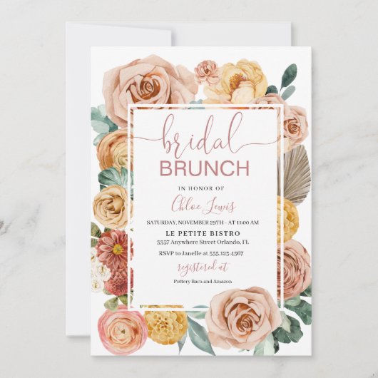 Boho Fall Floral Bridal Brunch Invitation (Devant)