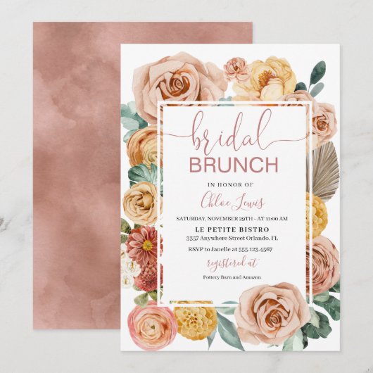 Boho Fall Floral Bridal Brunch Invitation (Devant / Derrière)