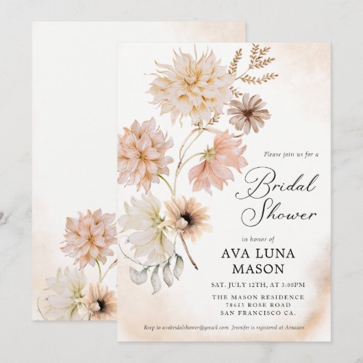 Boho Fall Floral Bridal Showeuse Invitation (Devant / Derrière)