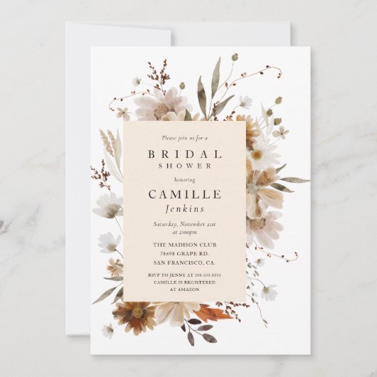 Boho Fall Floral Bridal Showeuse Invitation (Devant)