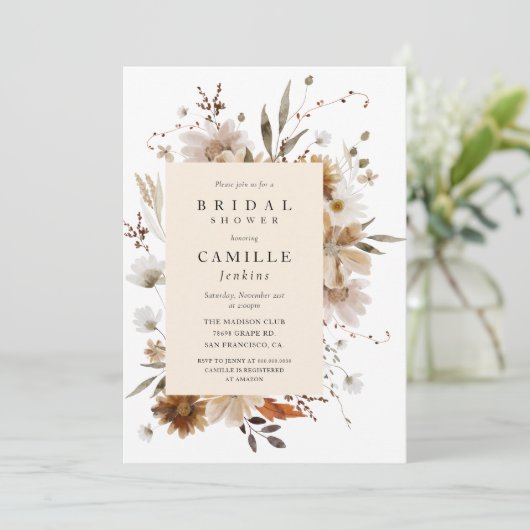 Boho Fall Floral Bridal Showeuse Invitation (Debout devant)