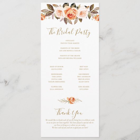 Boho Fall Floral Burnt Orange Wedding Programme (Dos)