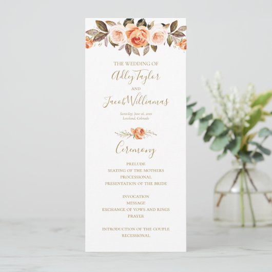 Boho Fall Floral Burnt Orange Wedding Programme (Debout devant)