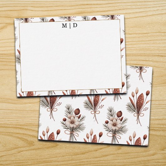 Boho Fall Floral Monogramm  Notitiekaartje
