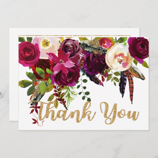 Boho Fall Floral Or Merci moderne (Devant / Derrière)