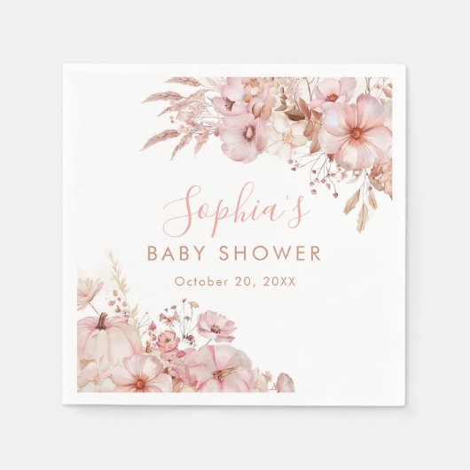 Boho Fall Floral Pumpkin Baby Shower Servet (Voorkant)