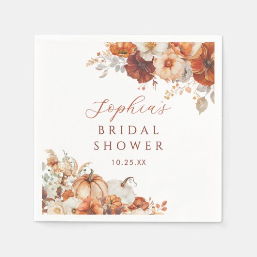 Boho Fall Floral Pumpkin Bridal Shower Servet (Voorkant)