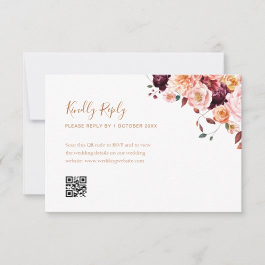 boho fall floral qr code rsvp carte (Devant)