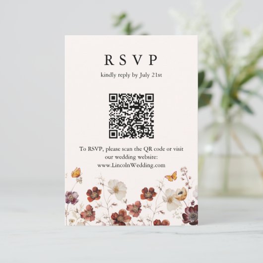 Boho Fall Florals Butfly Mariage QR Code RSVP (Debout devant)