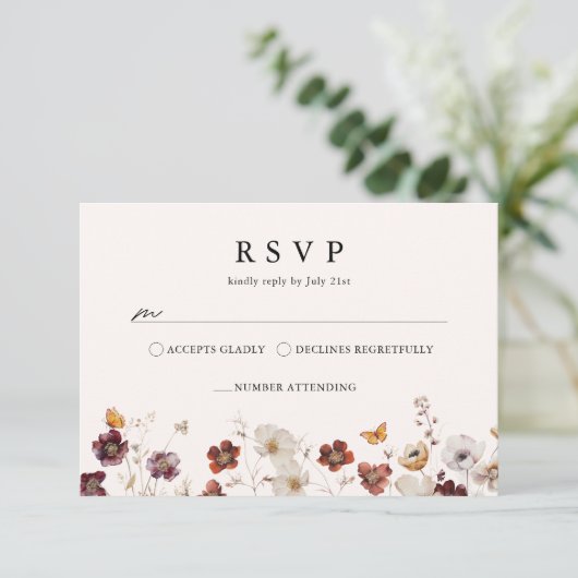 Boho Fall Florals Butterfly Wedding RSVP (Staand voorkant)