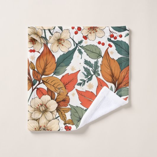 Boho Fall Florals Sage Terracotta Name Bath Towels (Gant de toilette)