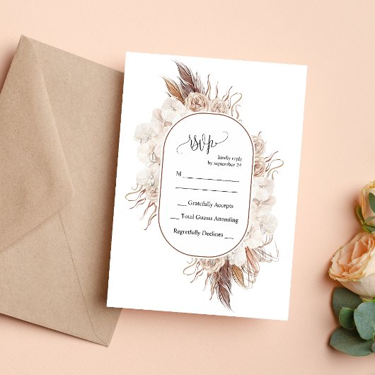 Boho Fall Flowers Wedding Carte RSVP