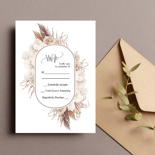Boho Fall Flowers Wedding Carte RSVP